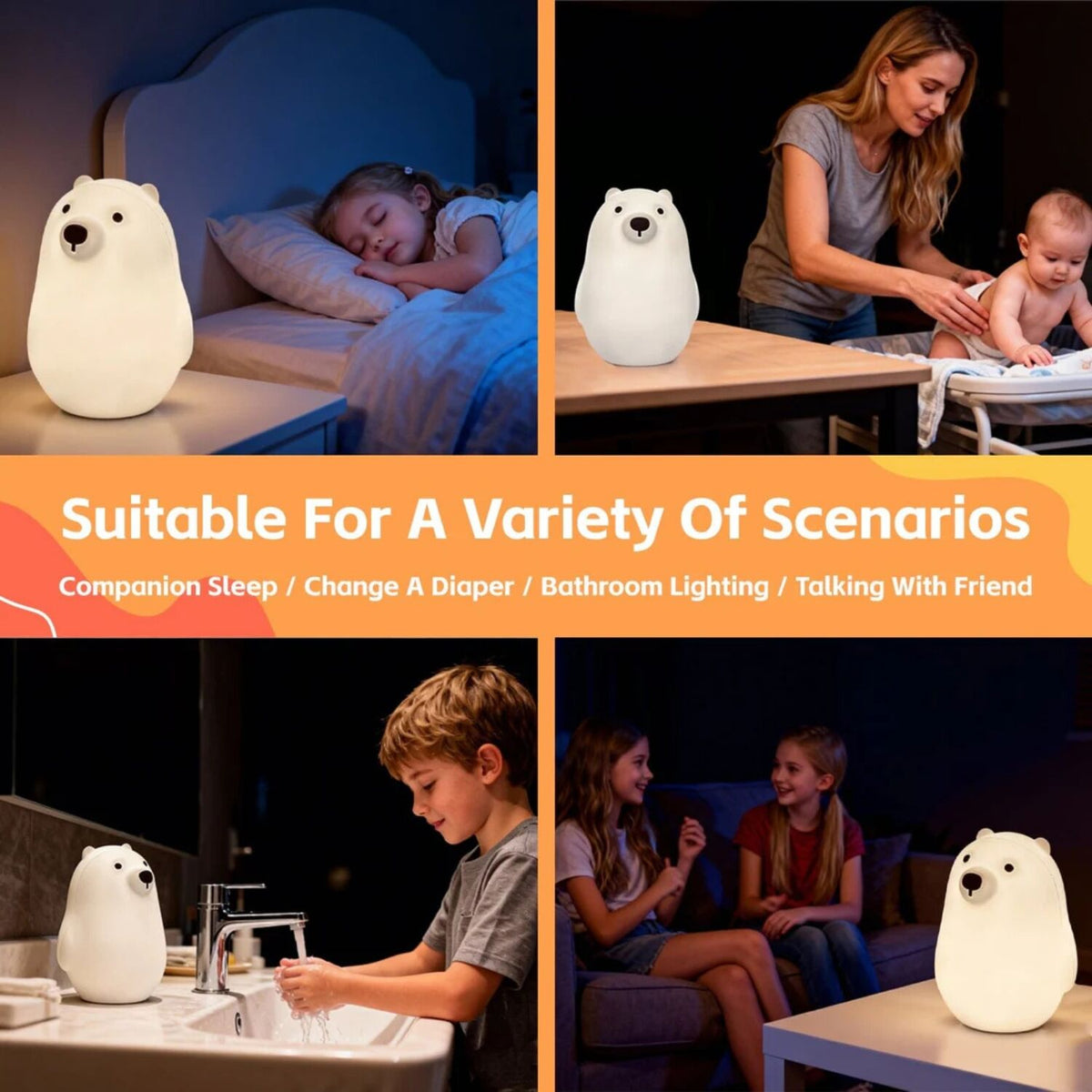 Brillar Cute Squishy Colour Changing Night Light for Kids - Polar Bear