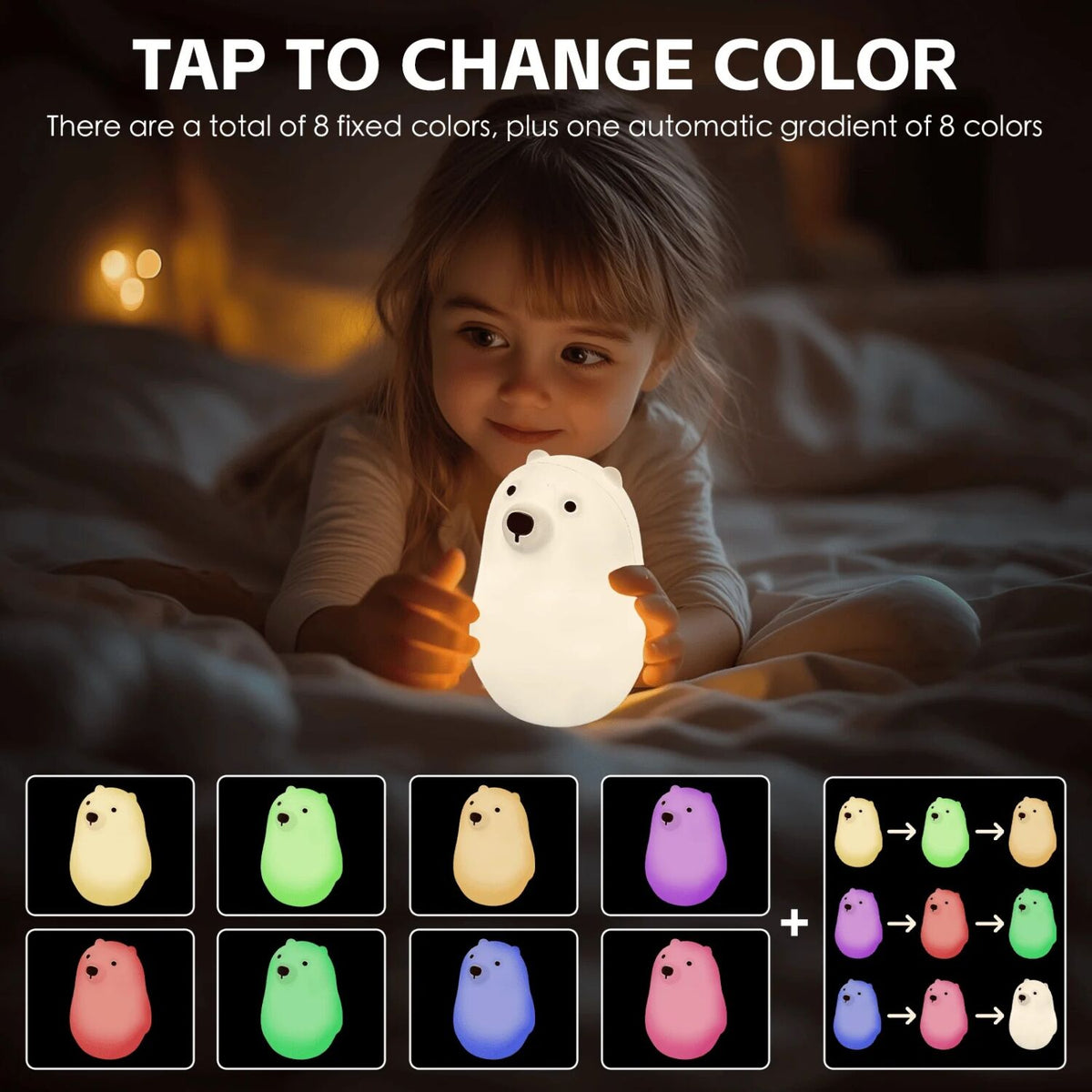 Brillar Cute Squishy Colour Changing Night Light for Kids - Polar Bear