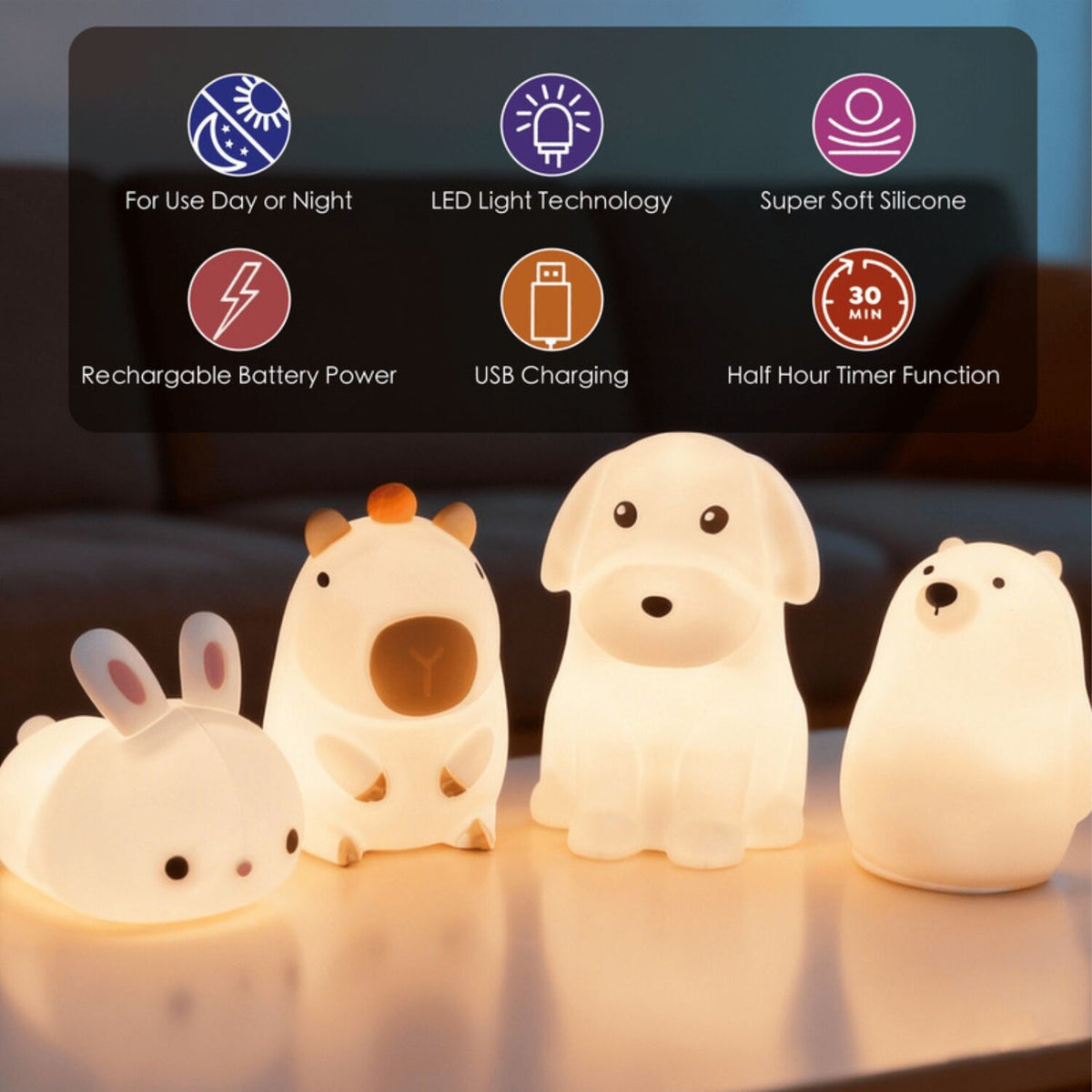 Brillar Cute Squishy Colour Changing Night Light for Kids - Bunny Rabbit