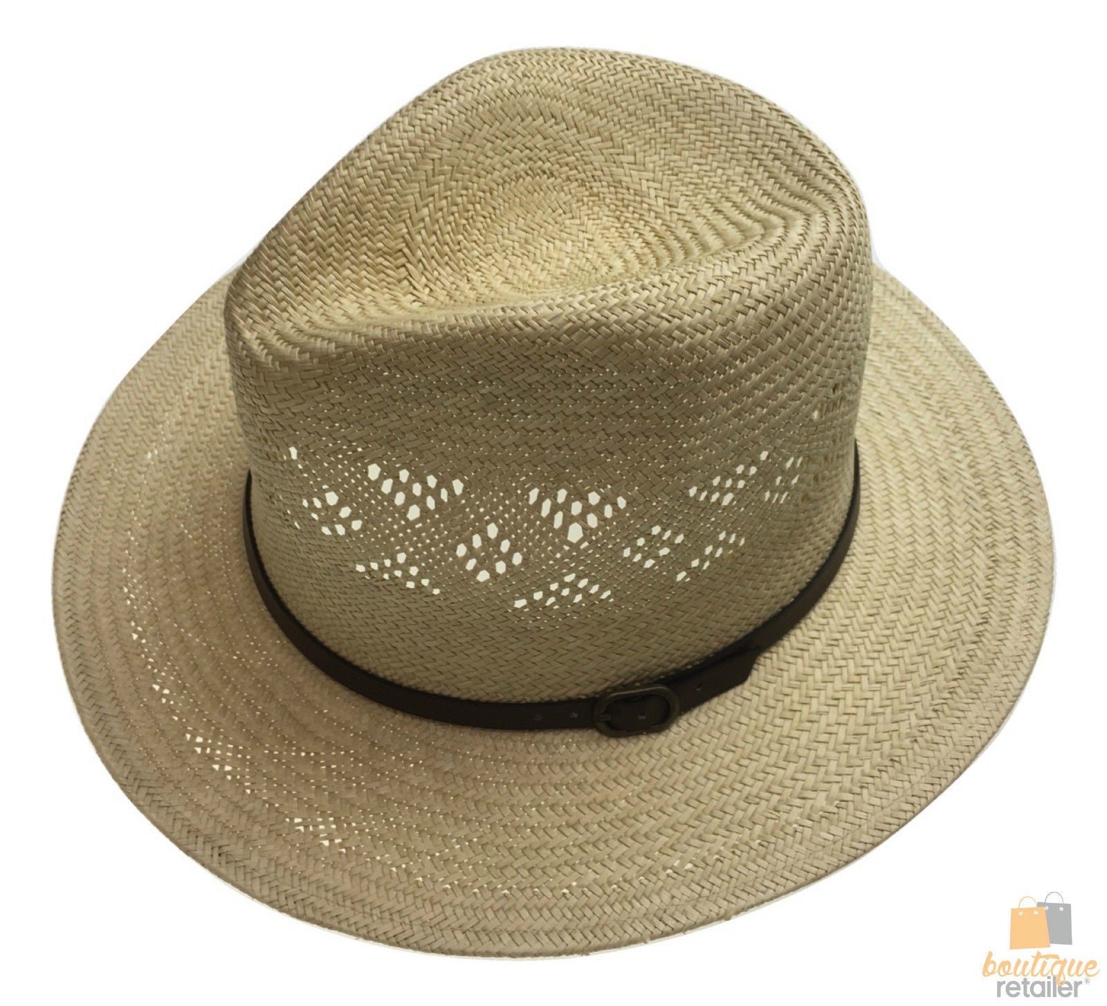 Natural STRAW PANAMA HAT FEDORA Summer Trilby Sun Summer Cap BR108-1