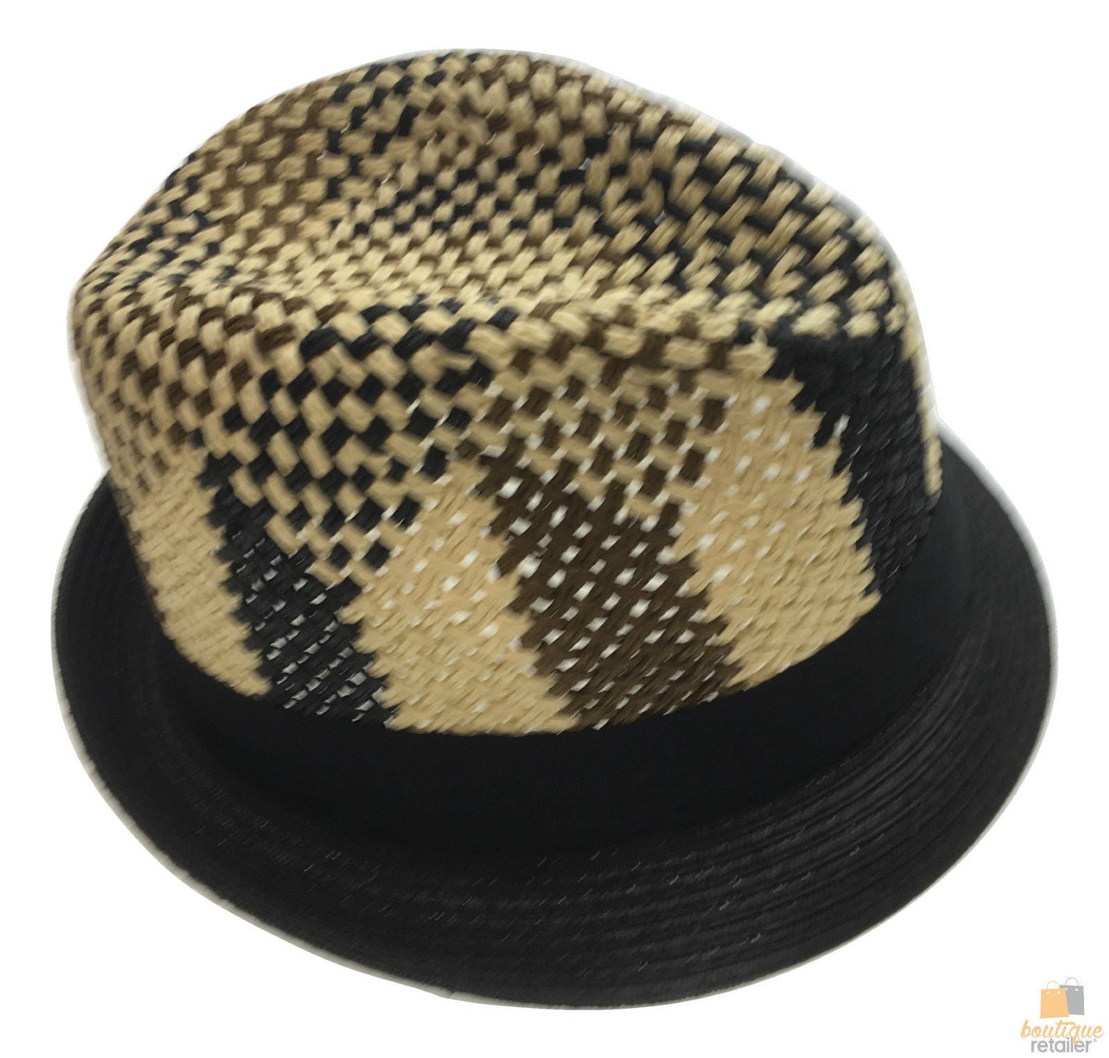 3 Tone Lattice Weave PAPER STRAW TRILBY HAT Fedora Trim Sun Summer Cap - M (57cm)-3