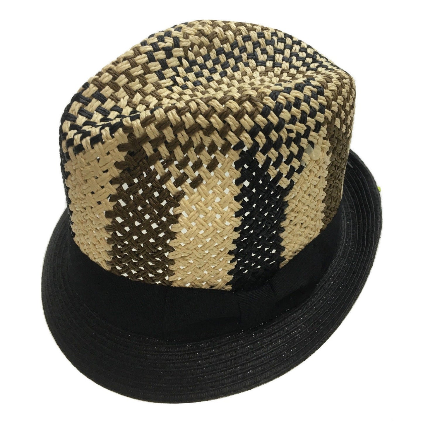 3 Tone Lattice Weave PAPER STRAW TRILBY HAT Fedora Trim Sun Summer Cap - M (57cm)-2