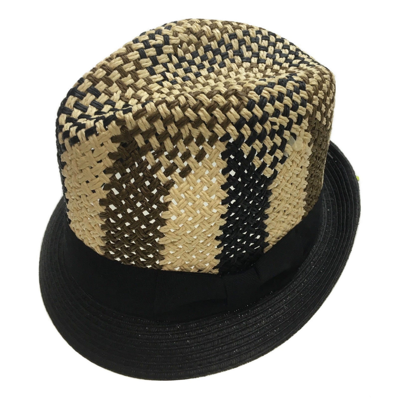 3 Tone Lattice Weave PAPER STRAW TRILBY HAT Fedora Trim Sun Summer Cap - M (57cm)-2