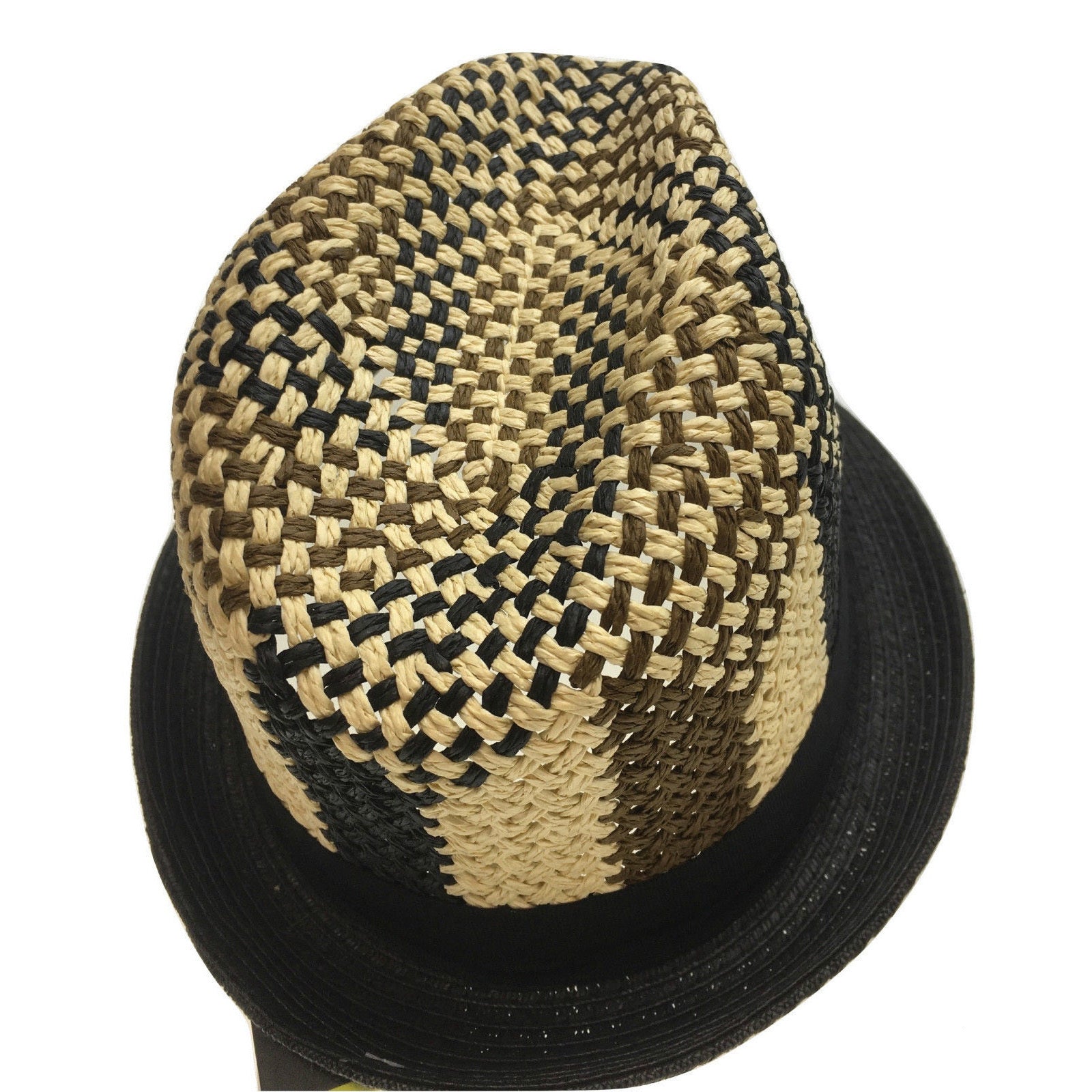 3 Tone Lattice Weave PAPER STRAW TRILBY HAT Fedora Trim Sun Summer Cap - M (57cm)-4