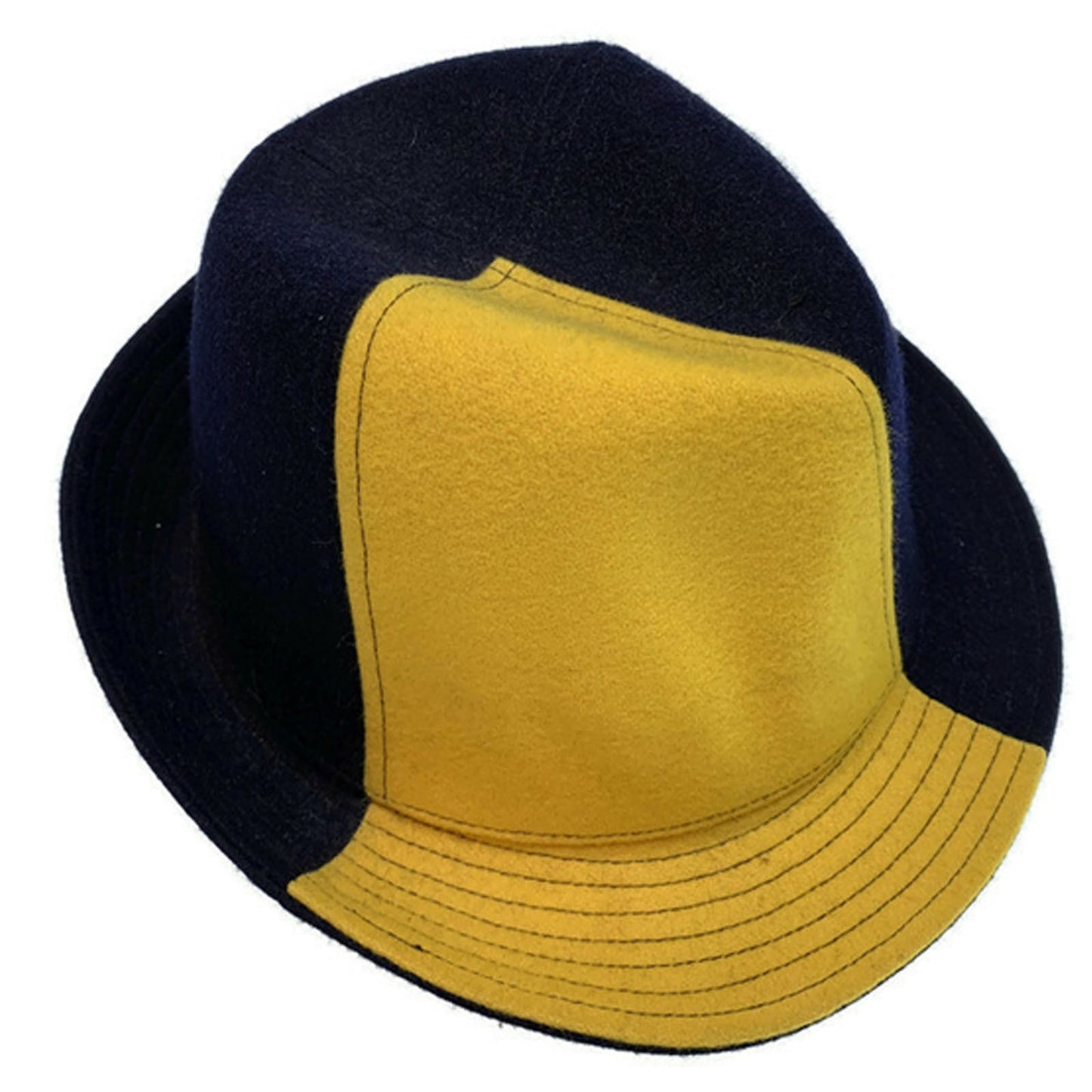 Mens Wool Trilby Hat Warm Winter Fedora Brim - Yellow/Navy Blue-3