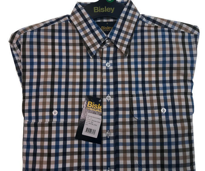 BISLEY SHORT SLEEVE SHIRT Everyday Casual Business Work Cotton Blend Check-14