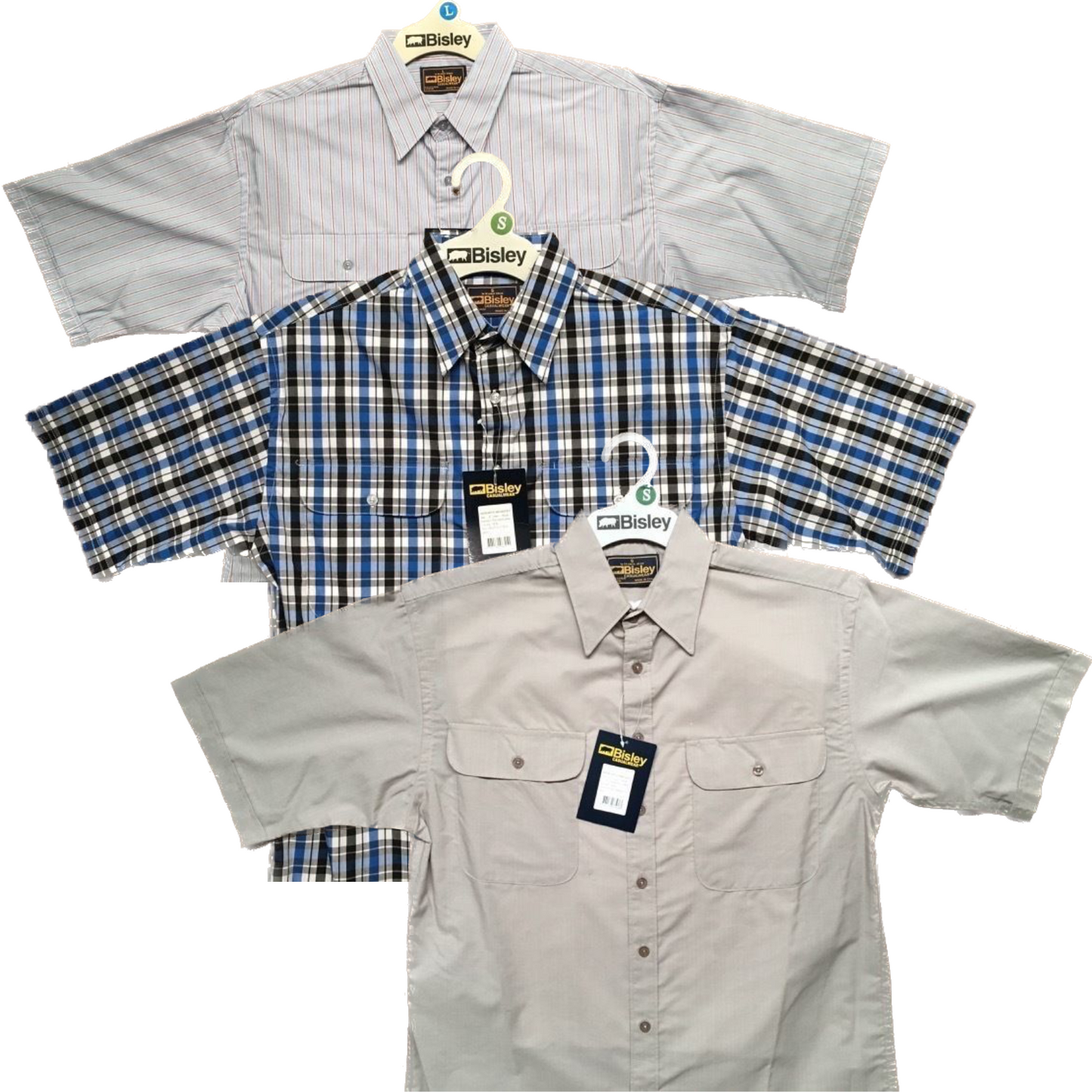 BISLEY SHORT SLEEVE SHIRT Everyday Casual Business Work Cotton Blend Check-0