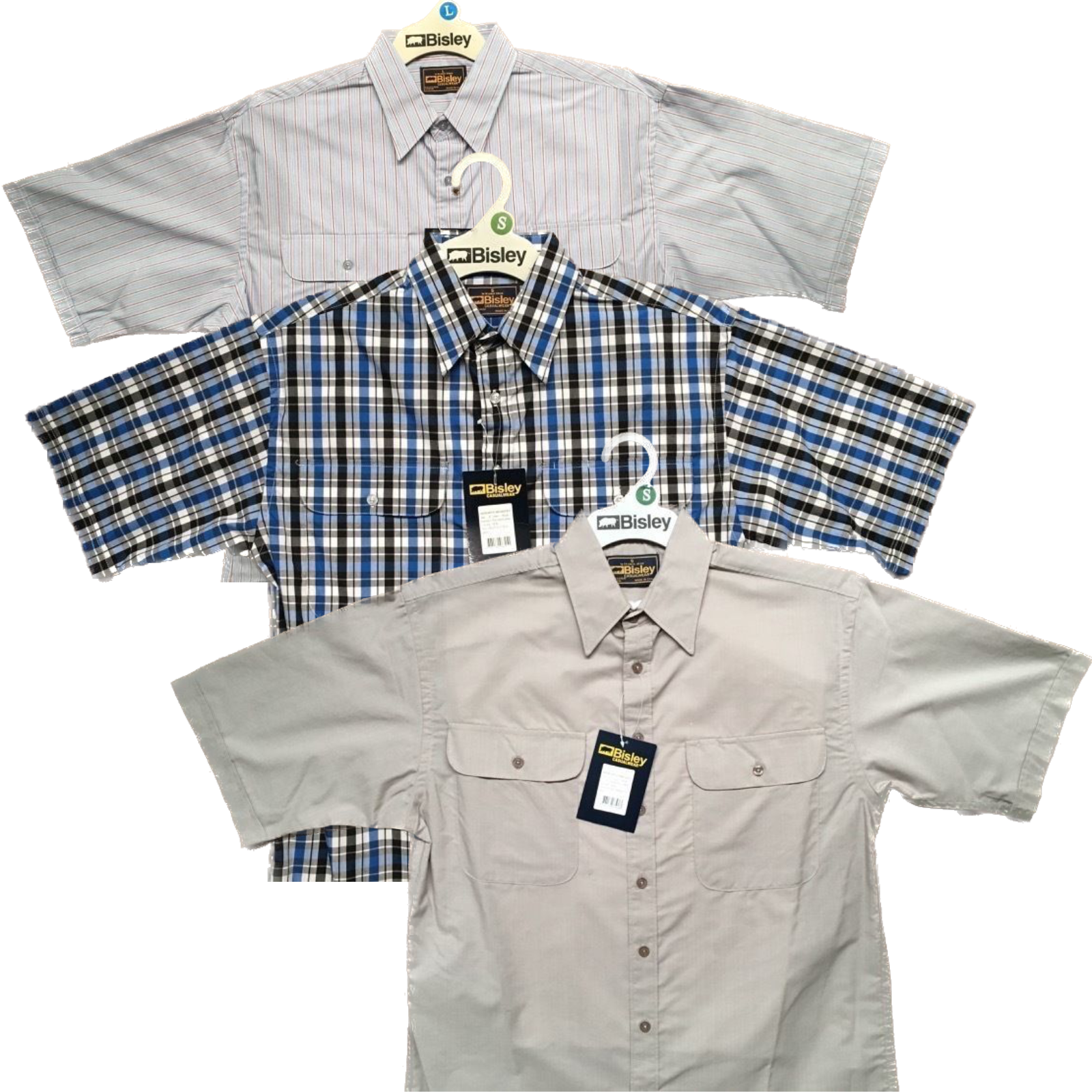 BISLEY SHORT SLEEVE SHIRT Everyday Casual Business Work Cotton Blend Check-0