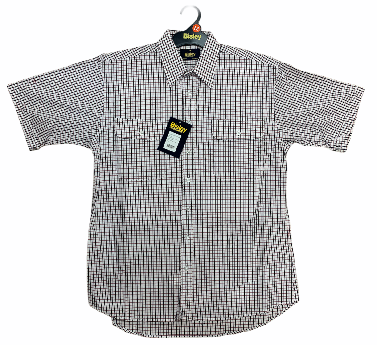 Bisley Mens Short Sleeve Check Shirt Checkered Cotton Blend Casual Business Work - Burgundy-0