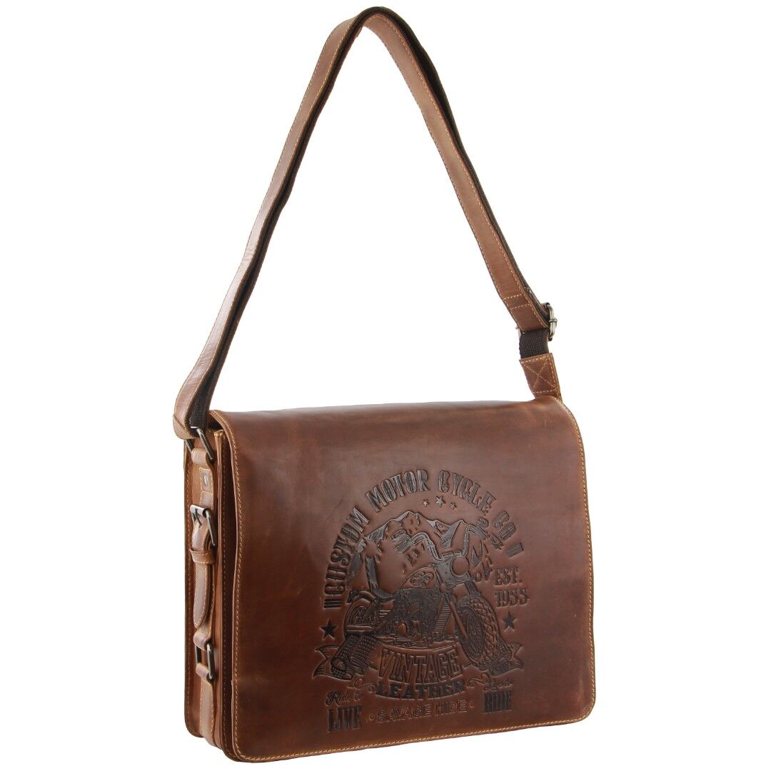 Billy The Kid Mens Genuine Leather Shoulder Bag Western in Cognac-0