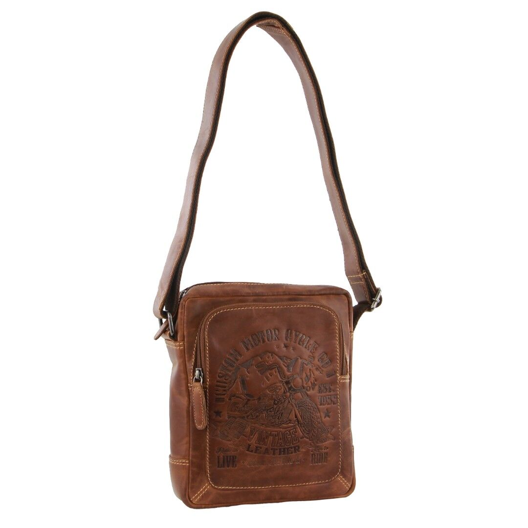 Billy The Kid Mens Genuine Leather Small Shoulder Bag in Cognac-0