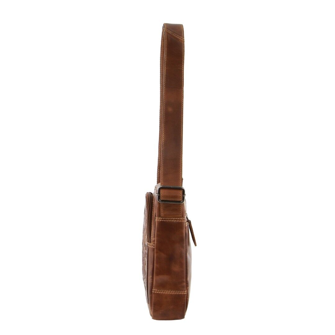 Billy The Kid Mens Genuine Leather Small Shoulder Bag in Cognac-3