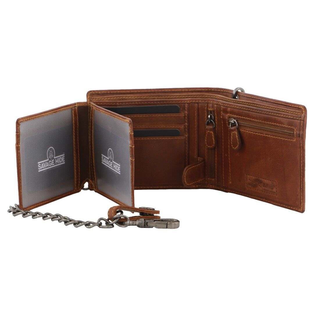 Billy The Kid Mens Leather Wallet Western with Detachable Chain in Gift Box in Cognac-4