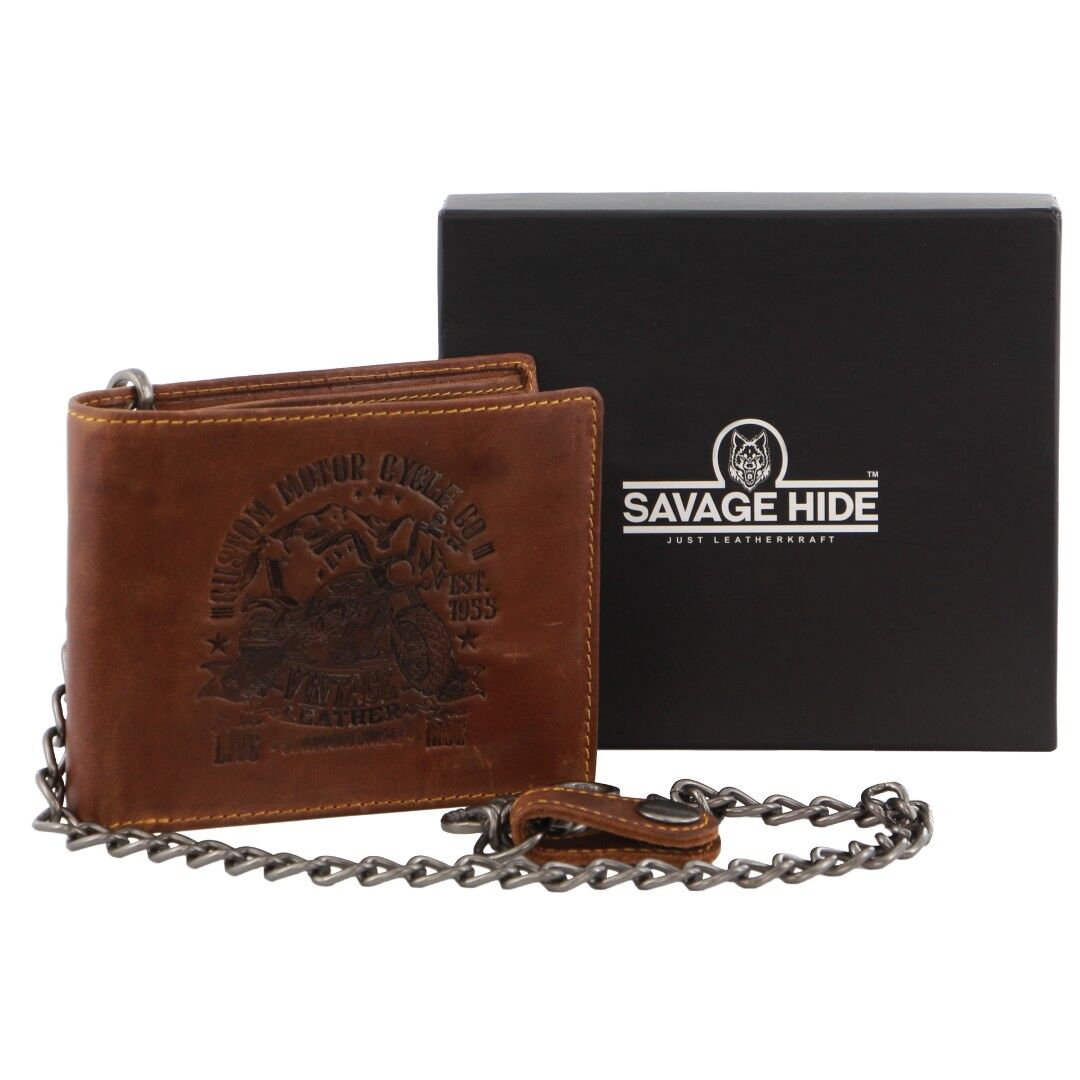 Billy The Kid Mens Leather Wallet Western with Detachable Chain in Gift Box in Cognac-0