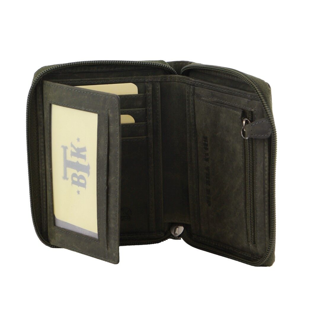 Billy The Kid Leather Wallet with Zip & Coin Pocket in Olive-2