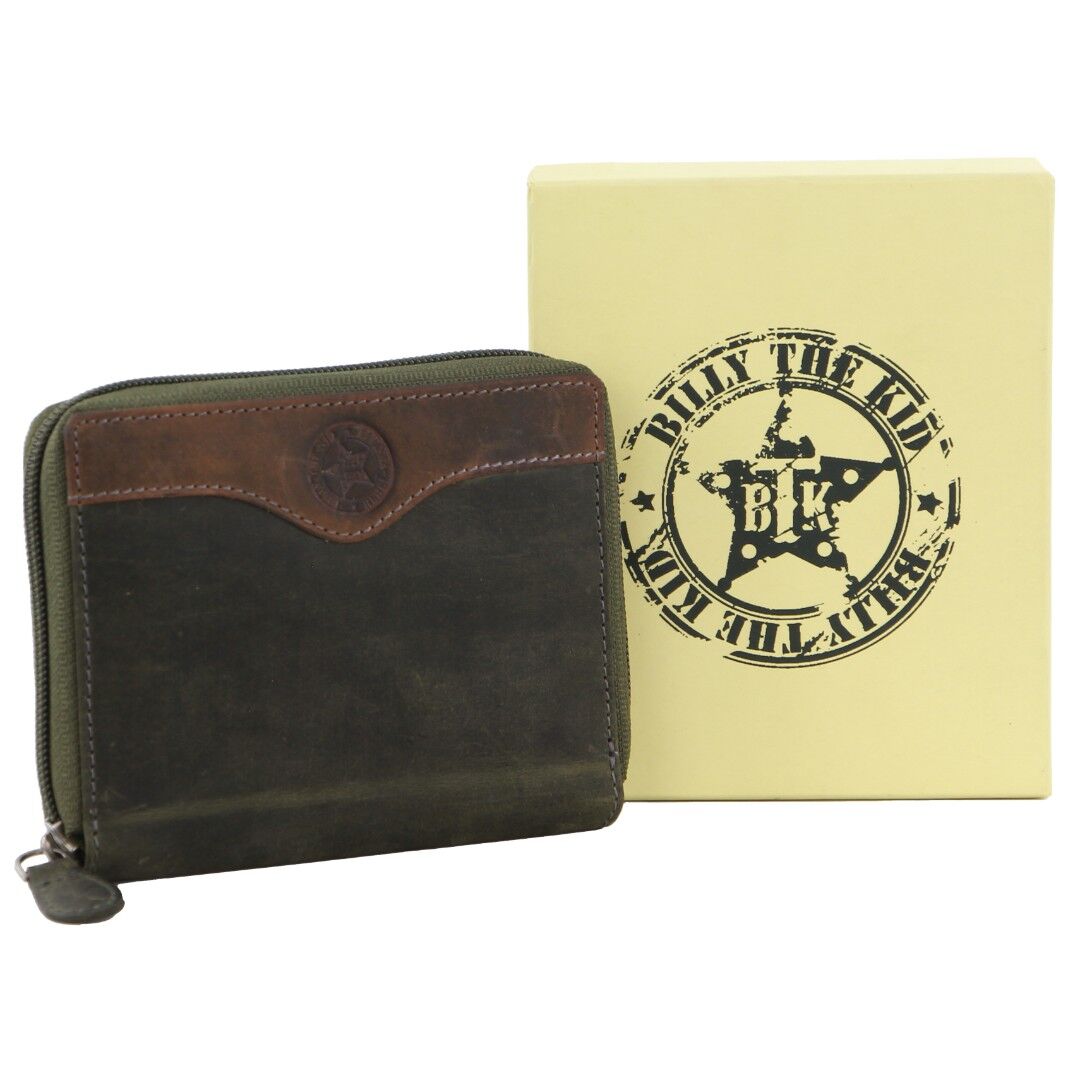 Billy The Kid Leather Wallet with Zip & Coin Pocket in Olive-1