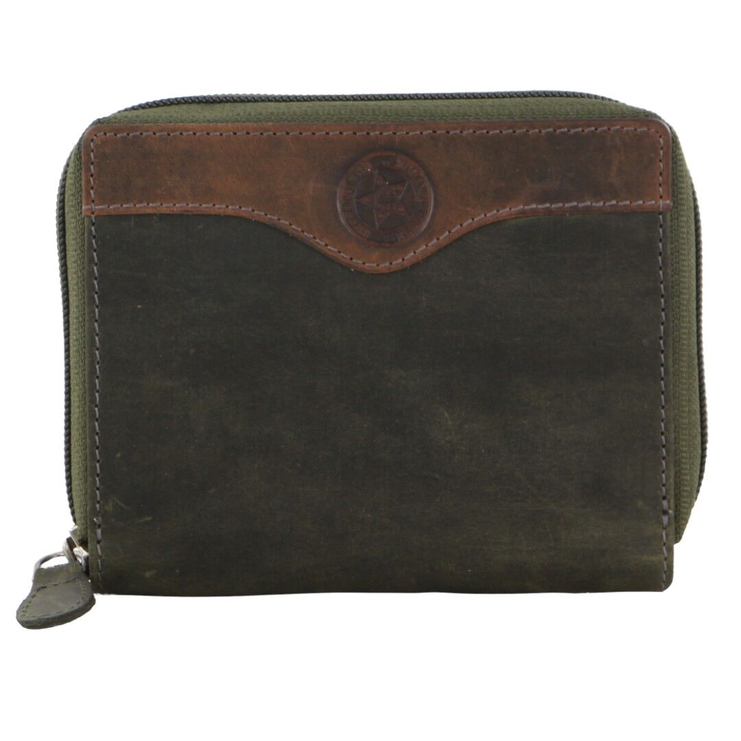 Billy The Kid Leather Wallet with Zip & Coin Pocket in Olive-3