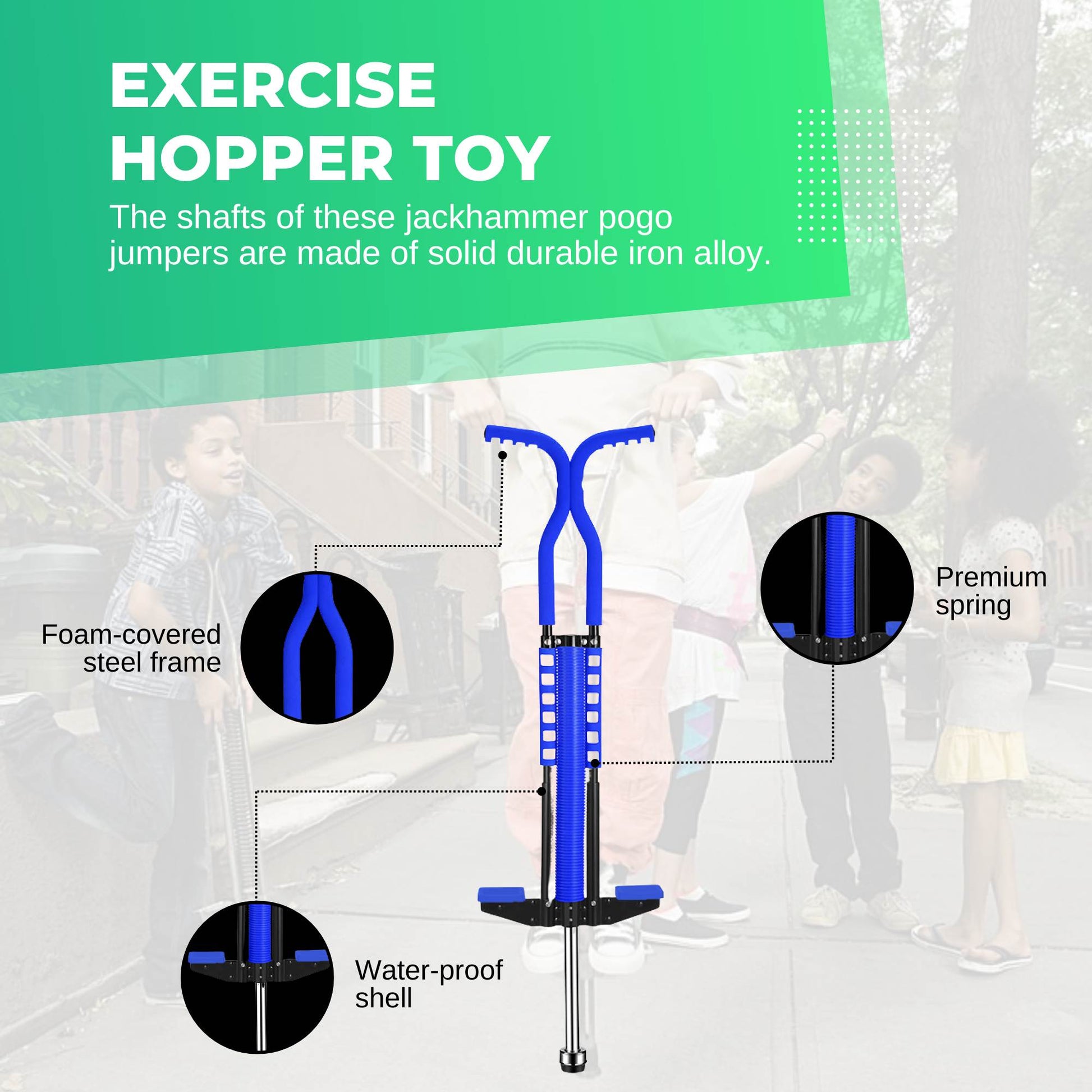 Blue Pogo Stick Kids - Childrens Jumping Jackhammer Exercise Hopper Toy-3