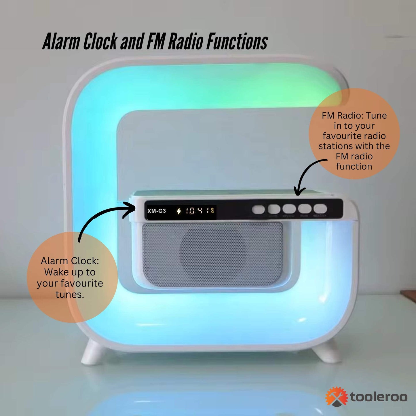 Bluetooth Rechargeable Speaker - Wireless Phone Charging LED Lamp Alarm Clock-3