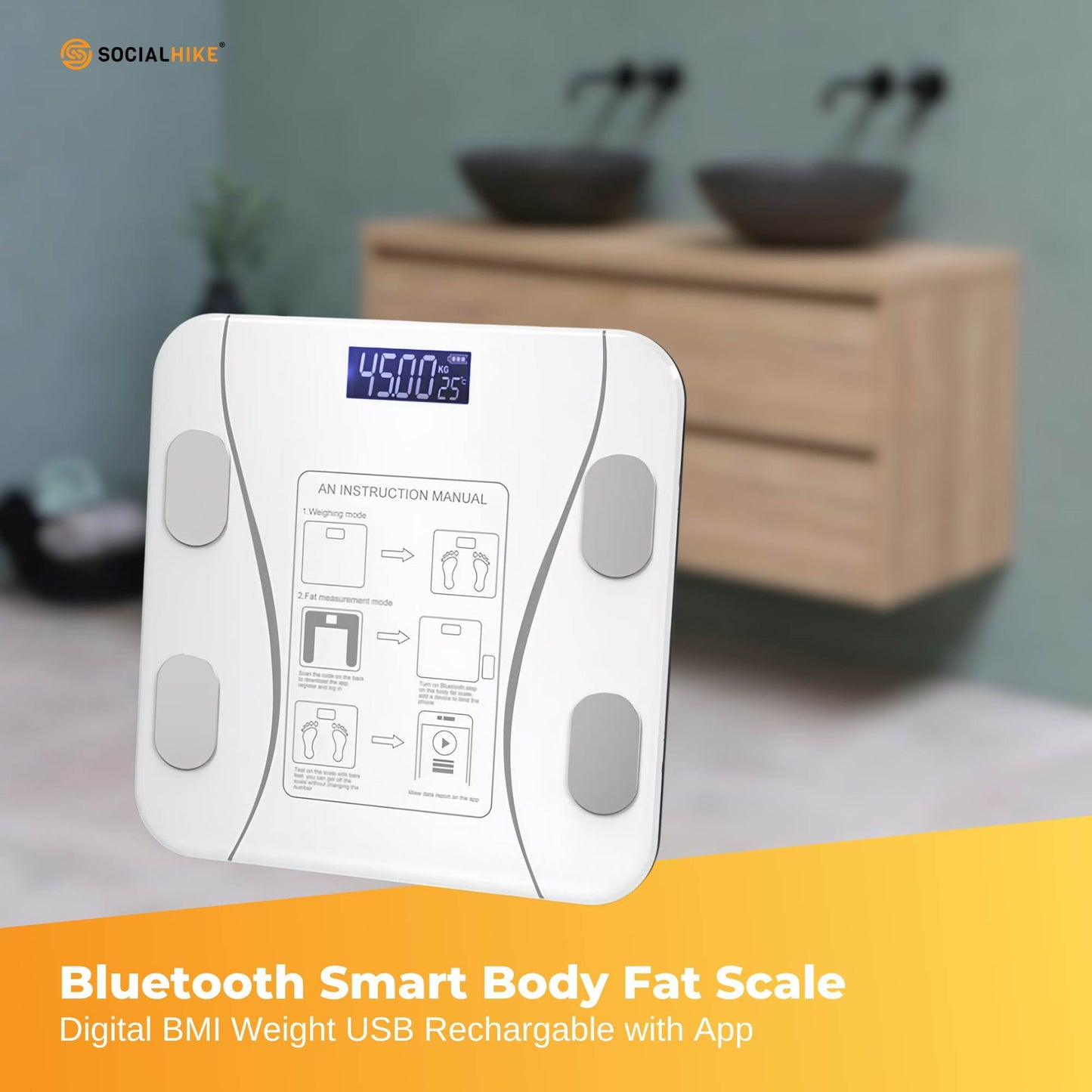 Bluetooth Smart Body Fat Scale White - Digital BMI Weight USB Recharge with App-3