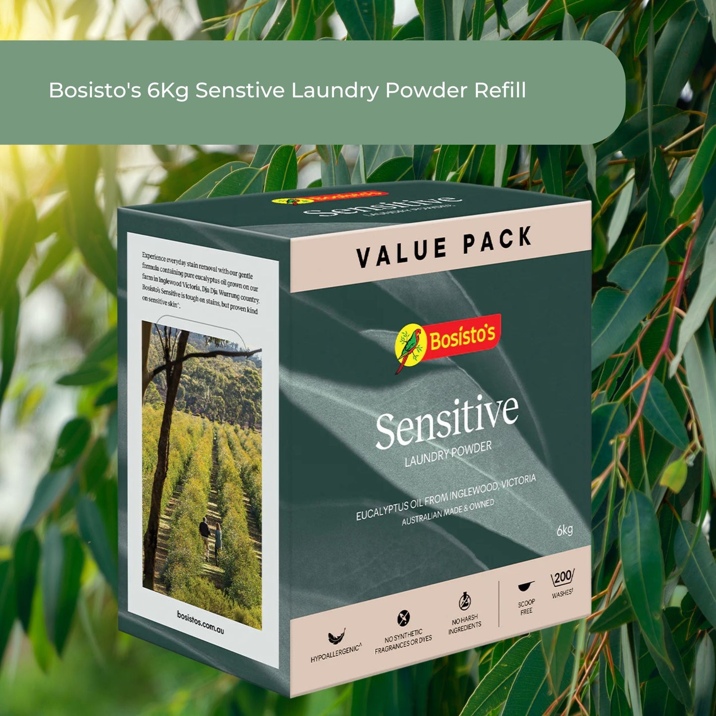 Bosisto's 6Kg Senstive Laundry Powder Refill - Eco Eucalyptus Washing Detergent-1