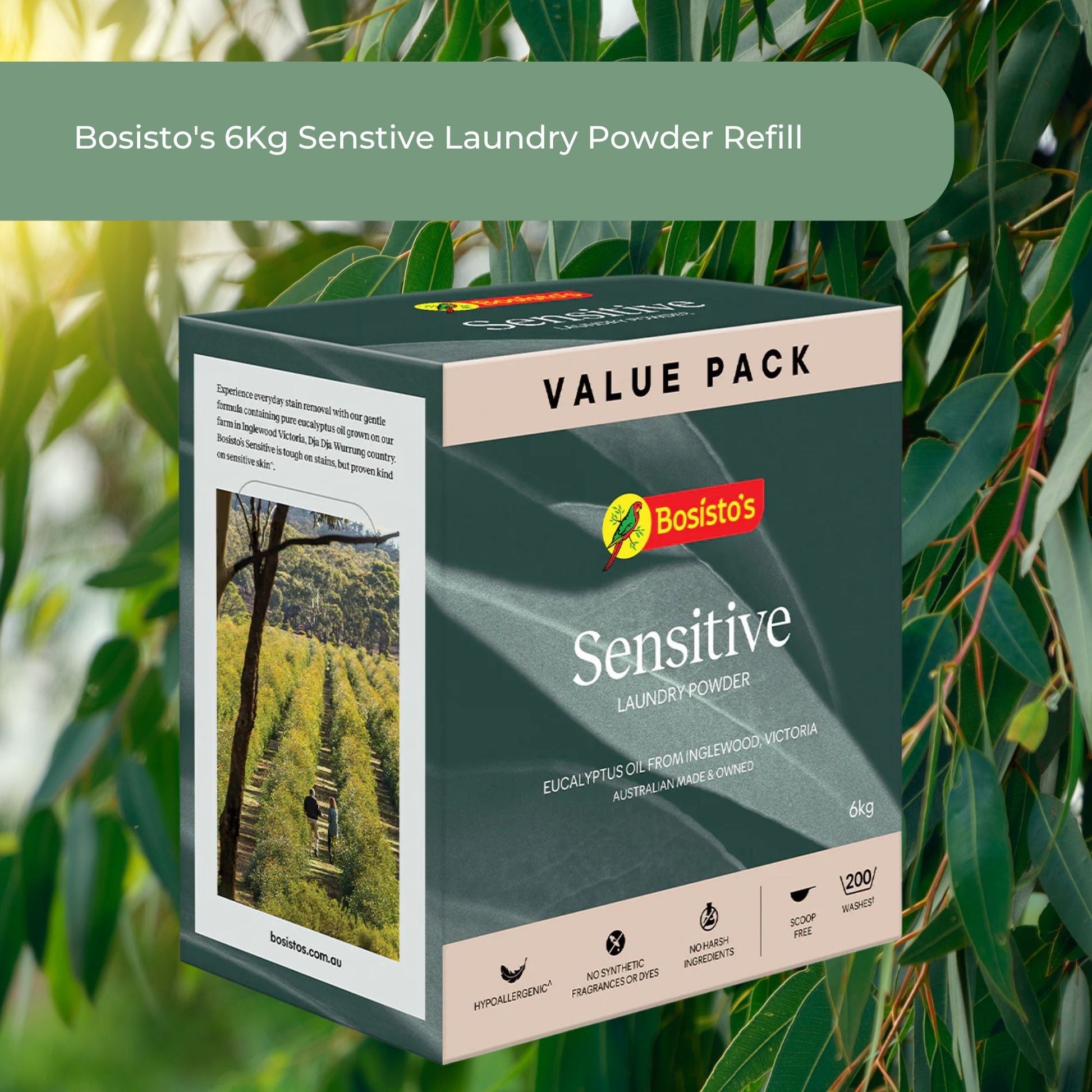Bosisto's 6Kg Senstive Laundry Powder Refill - Eco Eucalyptus Washing Detergent-1