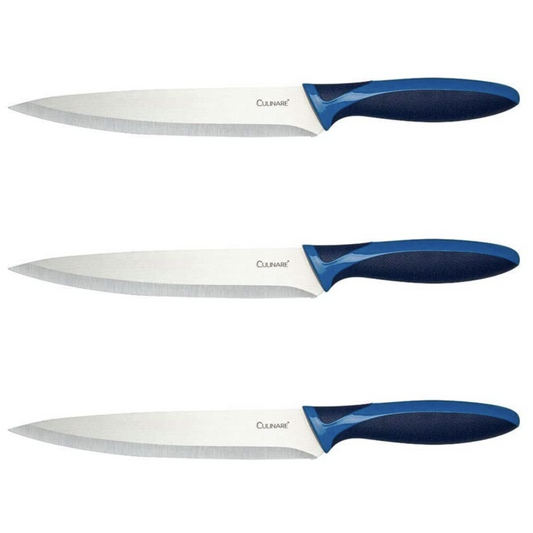 3Pc Set 19.5cm Culinare Stainless Steel Carving Knife With Blue Blade Cover-0