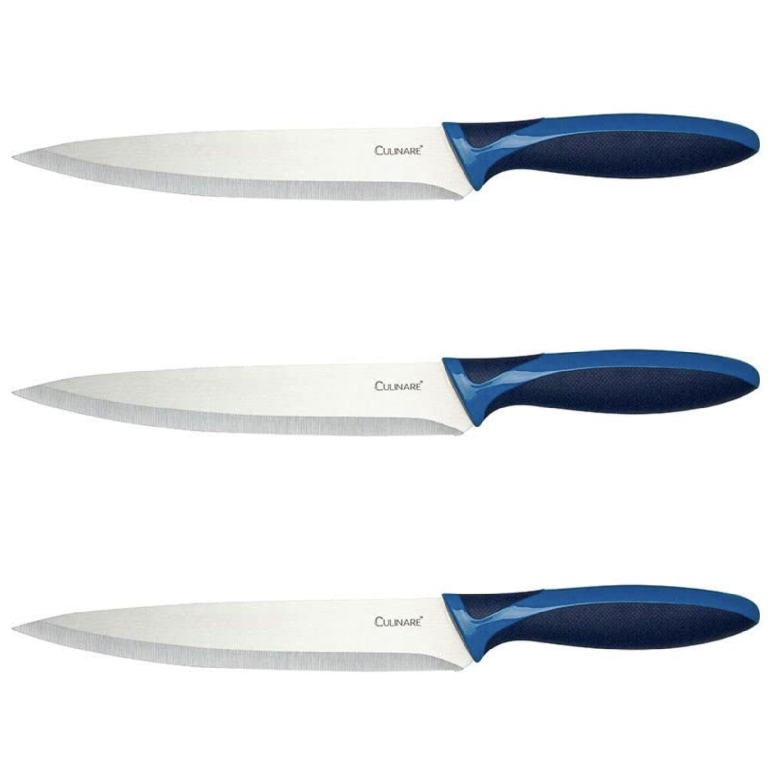 3Pc Set 19.5cm Culinare Stainless Steel Carving Knife With Blue Blade Cover-1