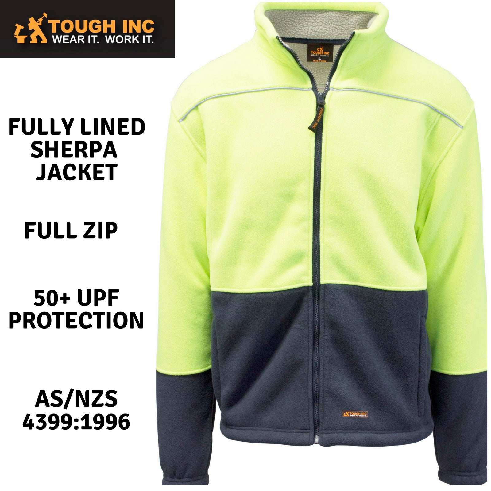 HI VIS Polar Fleece Sherpa Jacket Full Zip Thick Lined  Winter Safety Jumper - Yellow-1
