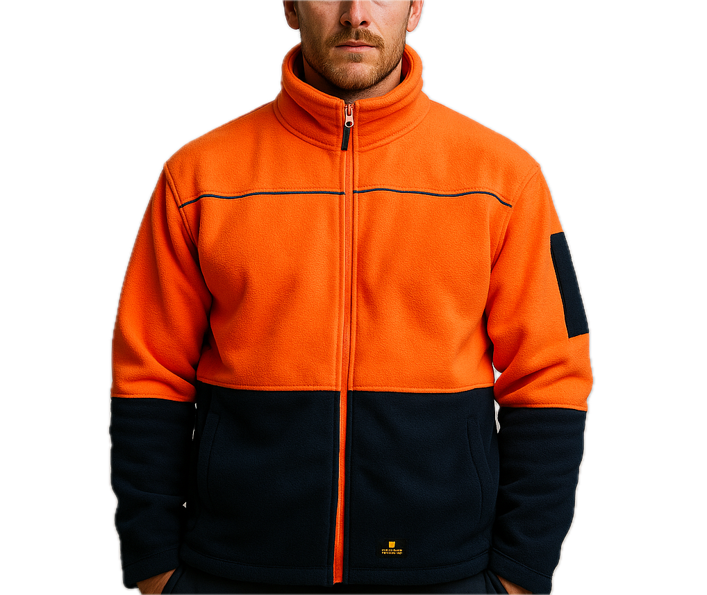 HI VIS Polar Fleece Sherpa Jacket Full Zip Thick Lined Winter Safety Jumper - Orange-1