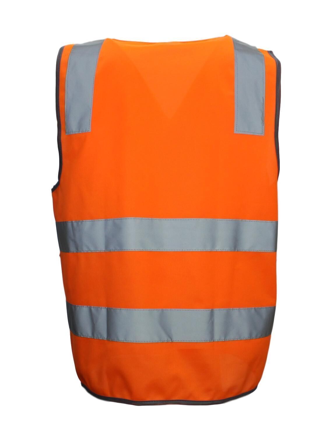 Hi Vis Safety Vest Reflective Tape Zip Up Workwear Pocket High Visibility in Orange-4