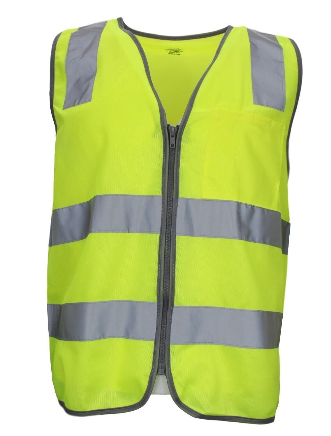 Hi Vis Safety Vest Reflective Tape Zip Up Workwear Pocket High Visibility in Yellow-3