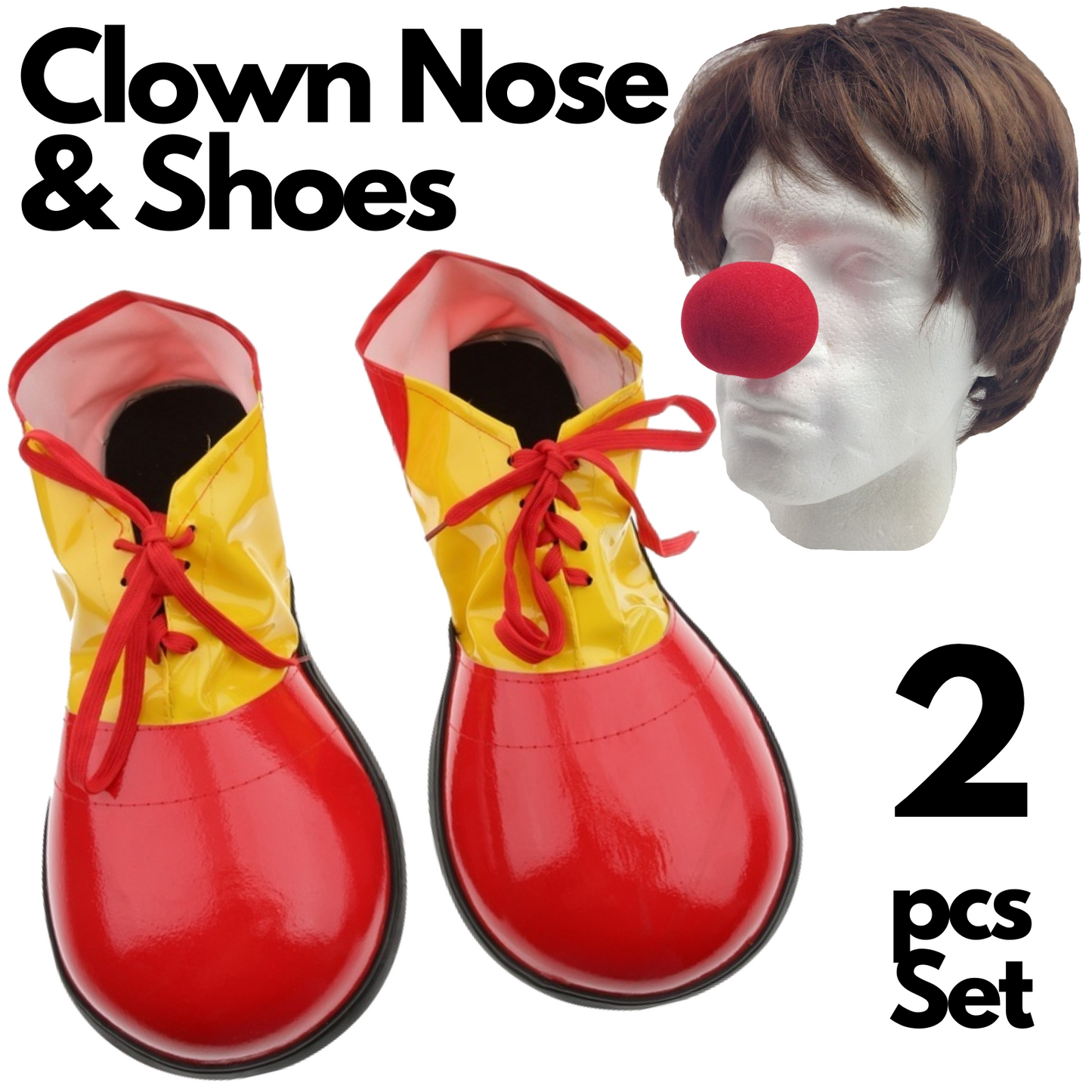 2Pcs Set Clown Nose + Large Shoes Circus Halloween Costume Fancy Dress Up Party-0
