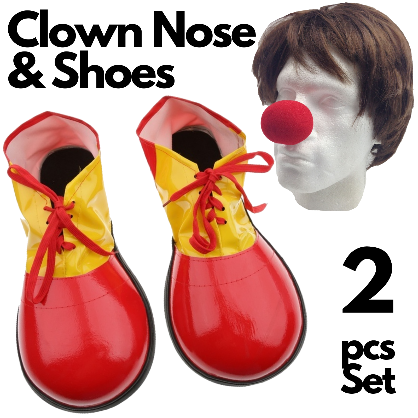 2Pcs Set Clown Nose + Large Shoes Circus Halloween Costume Fancy Dress Up Party-0
