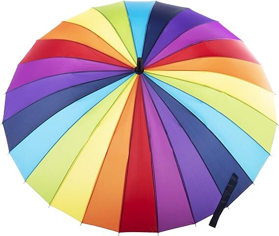 120cm Diameter RAINBOW UMBRELLA Rain Sun Colourful Parasol Long Shaft - Curved-3