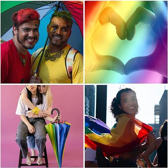 120cm Diameter RAINBOW UMBRELLA Rain Sun Colourful Parasol Long Shaft - Curved-4