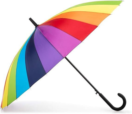 120cm Diameter RAINBOW UMBRELLA Rain Sun Colourful Parasol Long Shaft - Curved-0
