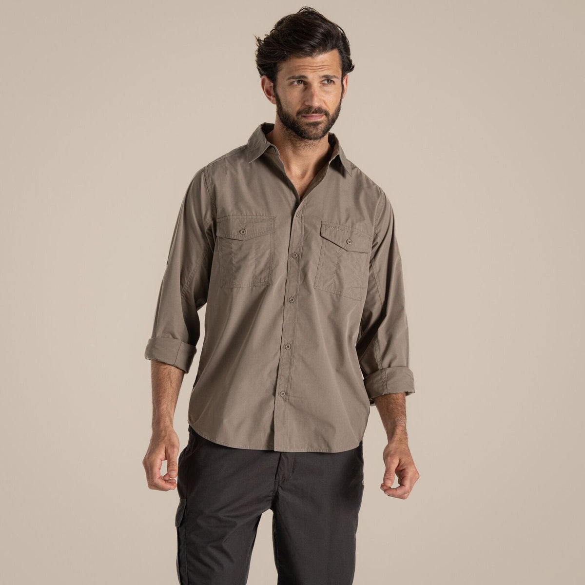 Craghoppers Kiwi Long Sleeve Outdoor Shirt in Pebble