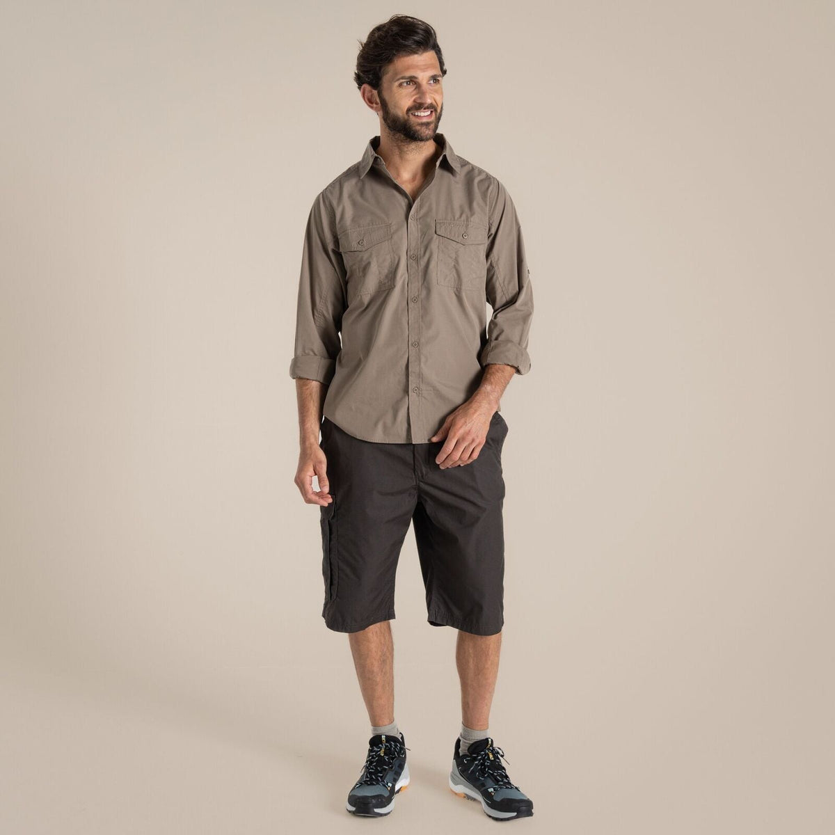 Craghoppers Kiwi Long Sleeve Outdoor Shirt in Pebble