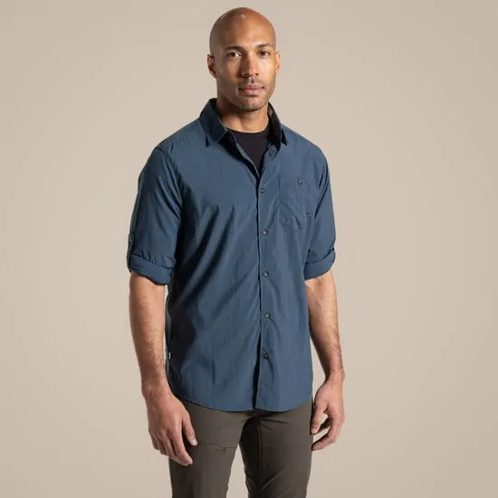 Craghoppers NosiLife Pro V Long Sleeve Travel Shirt in Blue Stone