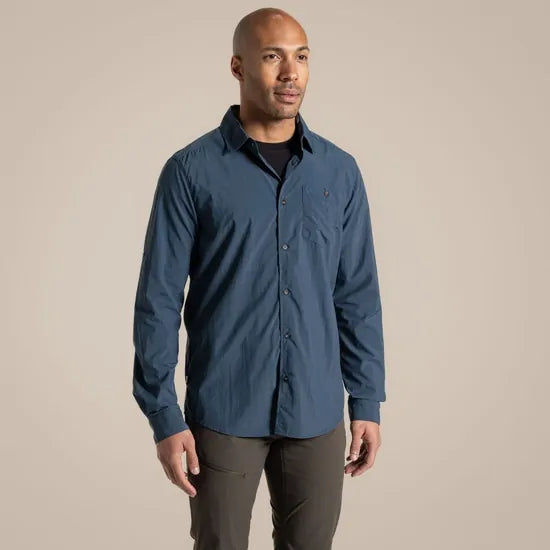 Craghoppers NosiLife Pro V Long Sleeve Travel Shirt in Blue Stone