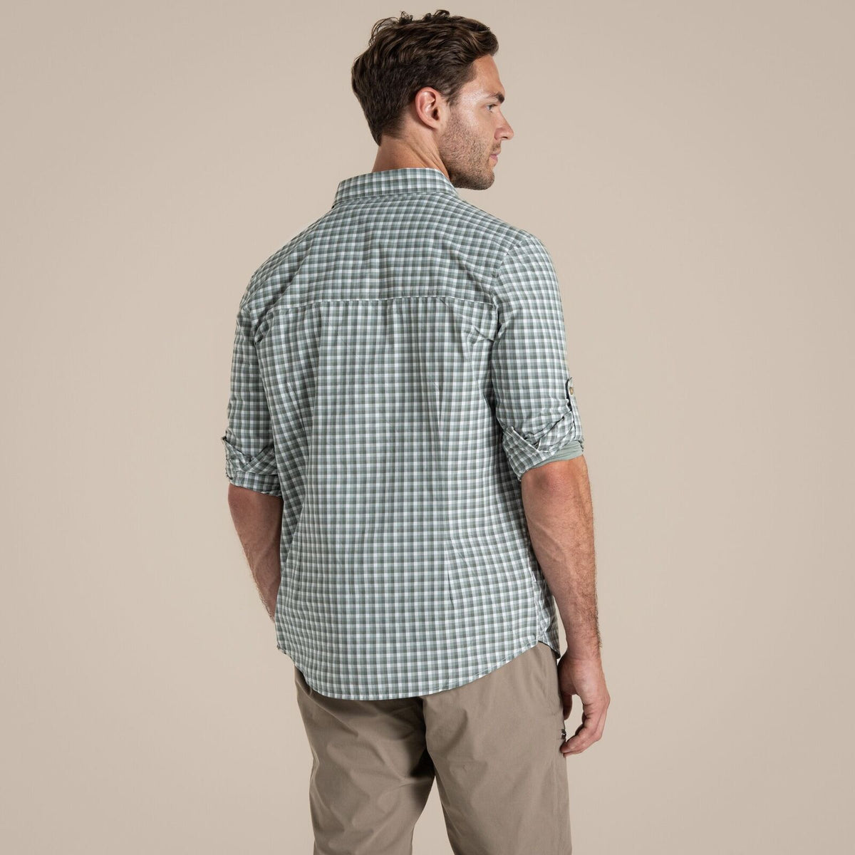 Craghoppers NosiLife Nuoro Check Long Sleeve Shirt in Lichen Green / Ecru Check