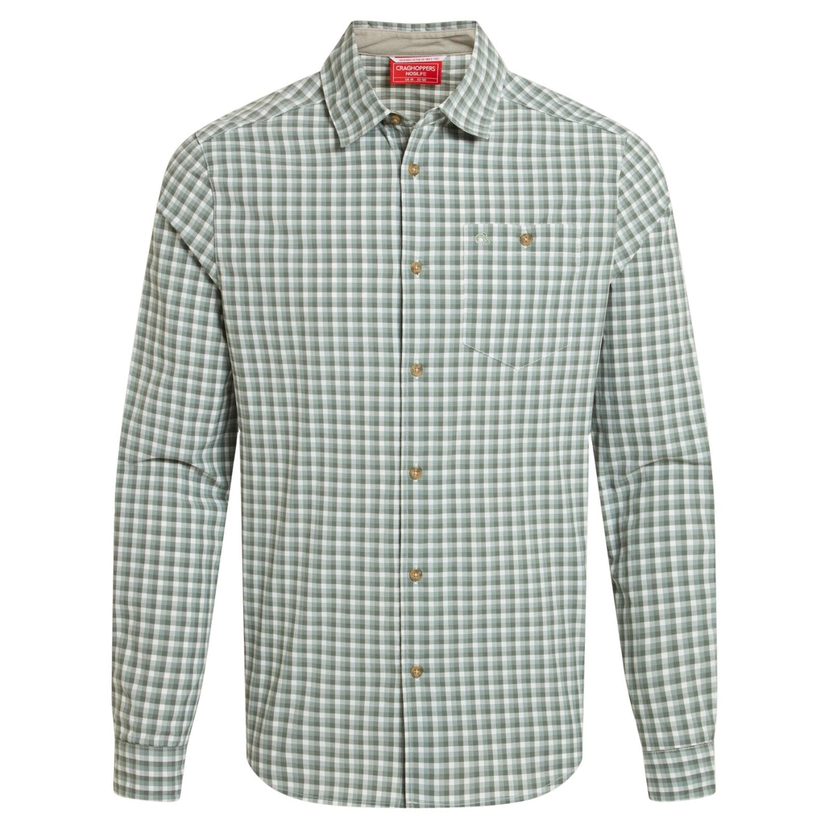 Craghoppers NosiLife Nuoro Check Long Sleeve Shirt in Lichen Green / Ecru Check