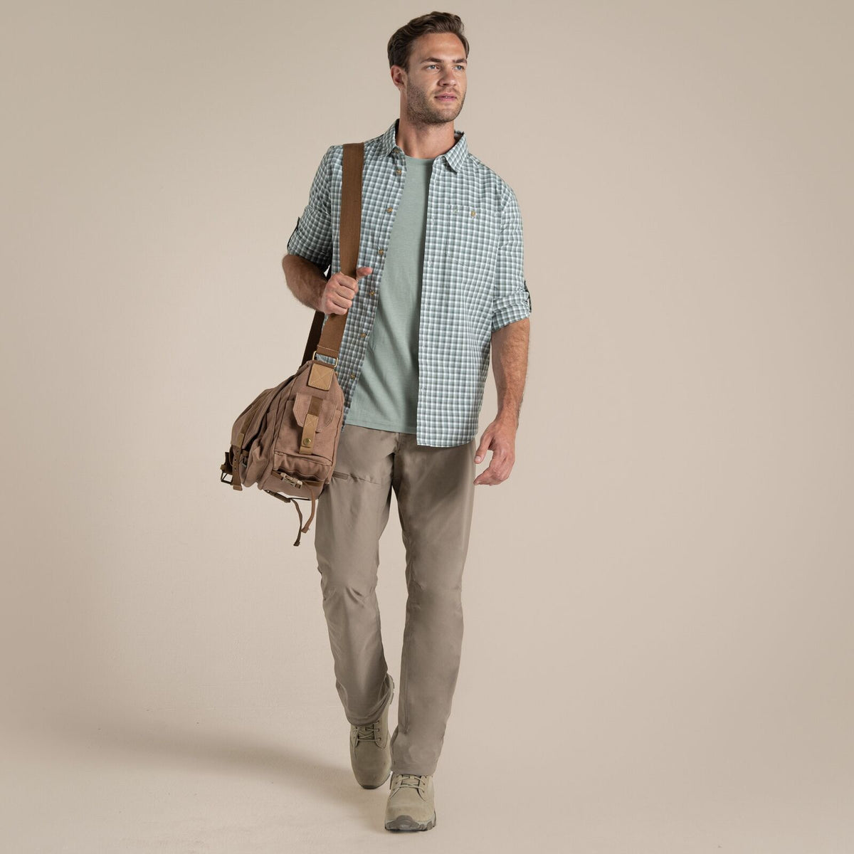 Craghoppers NosiLife Nuoro Check Long Sleeve Shirt in Lichen Green / Ecru Check