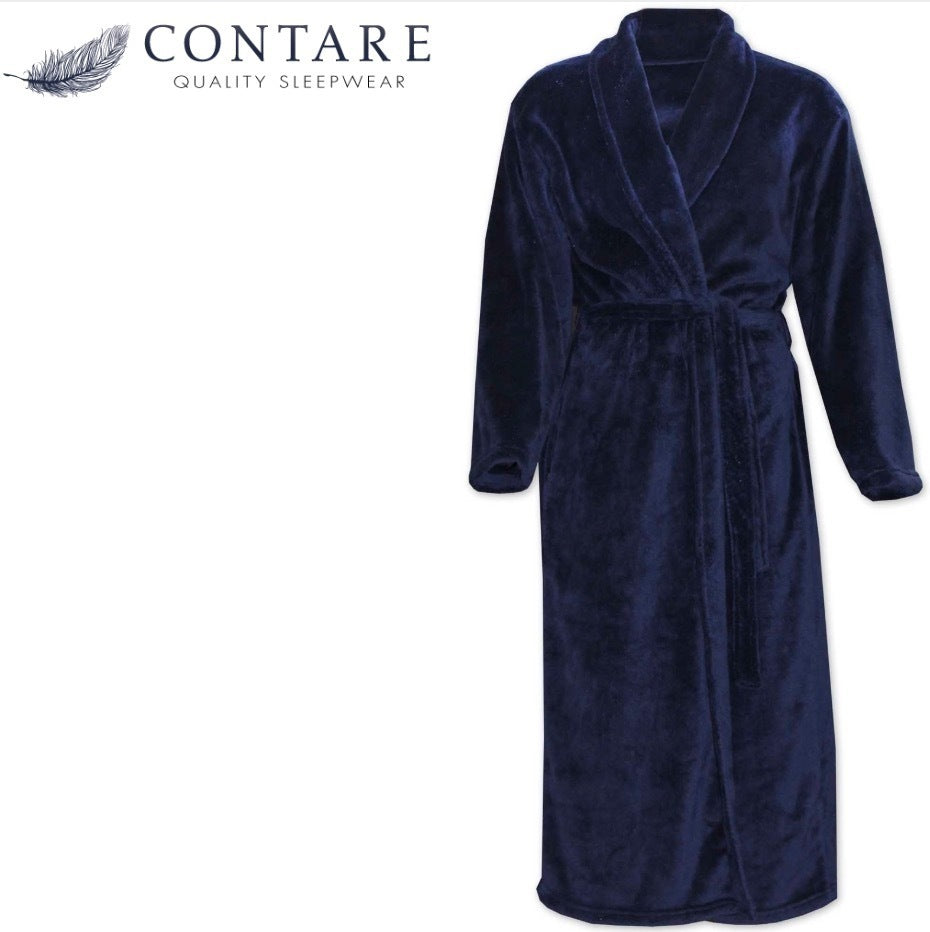 CONTARE Mens Country Coral Fleece Dressing Gown Luxury Bath Robe - Navy Blue-4