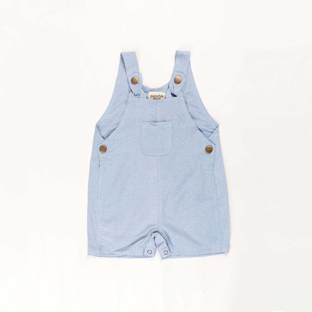Ponchik Babies + Kids - Cotton Dungaree Overalls - Capri Blue-1