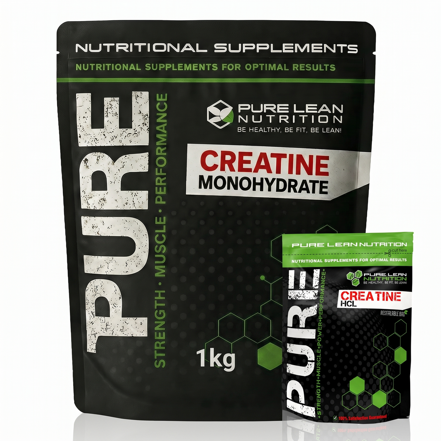 1kg Creatine Monohydrate + 100g HCL Hydrochloride Pre Workout Strength (Bulk Pack) - 1.1kg Total Bundle