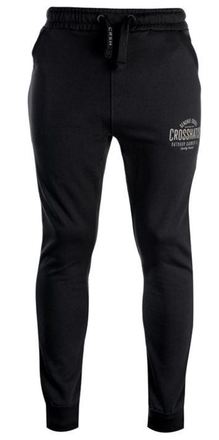 CROSSHATCH Seton  Skinny Track Pants Slim Trousers Cotton Gym Trackies Joggers - Black