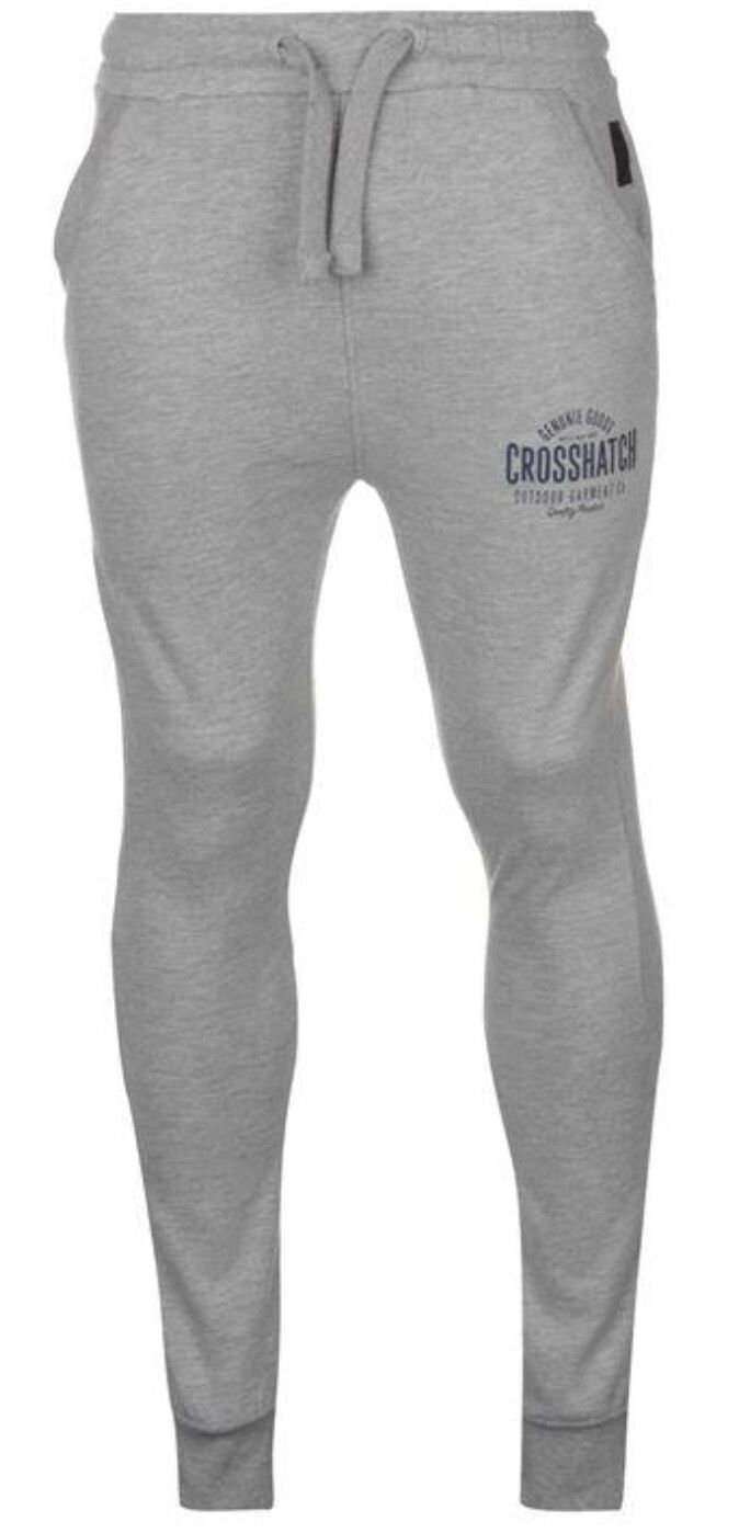 CROSSHATCH Seton  Skinny Track Pants Slim Trousers Cotton Gym Trackies Joggers - Light Grey