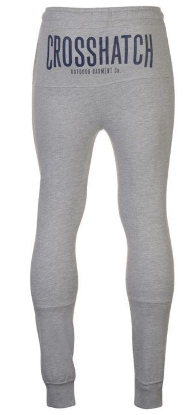 CROSSHATCH Seton  Skinny Track Pants Slim Trousers Cotton Gym Trackies Joggers - Light Grey